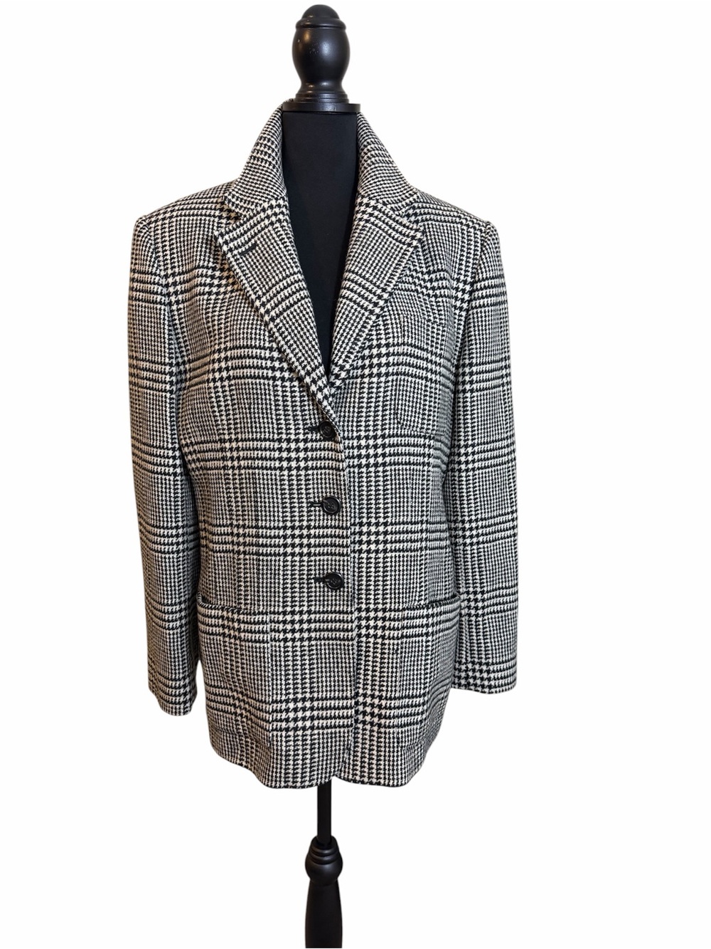 Vintage Single-Breasted 100% Wool Glen Plaid Blazer